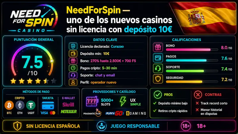 NeedForSpin — uno de los nuevos casinos sin licencia con depósito 10€